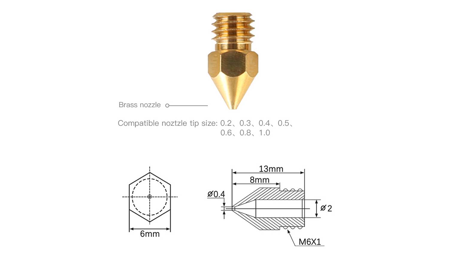 creality brass nozzles variety pack dimensioned drawing